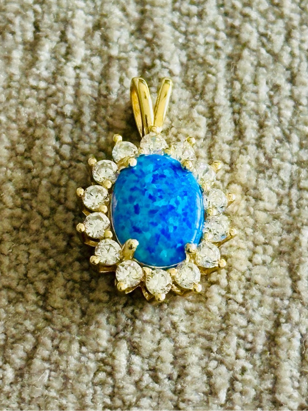 Gold Over 925 Blue Opal Halo Pendant